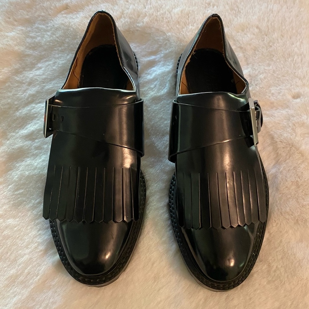 Zara Trafaluc Black Patent Kiltie Oxfords